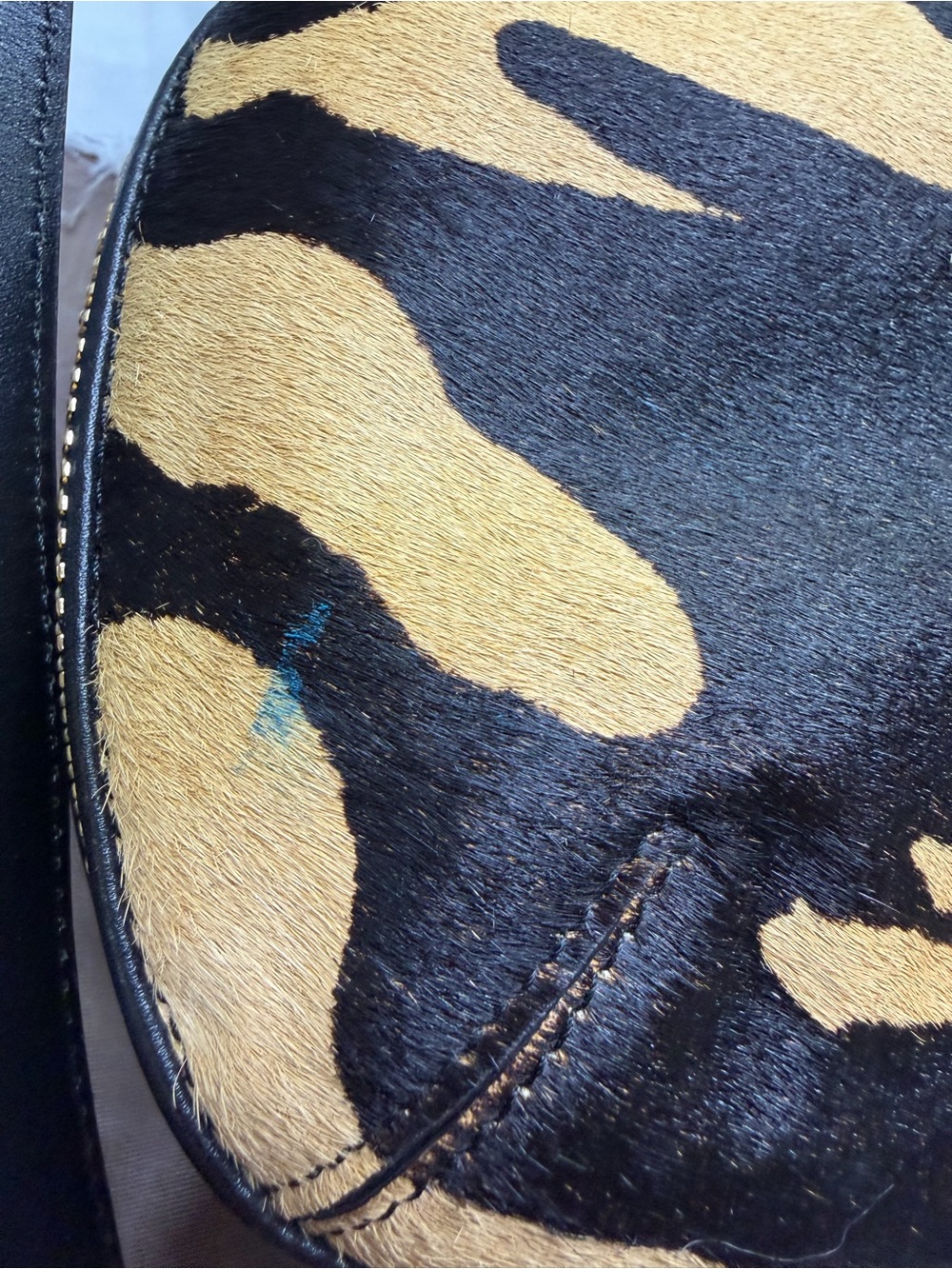 Henri Bendel- Black and Tan Animal-Print Calf Hair Shoulder Bag with Tassel - Picture 7 of 7